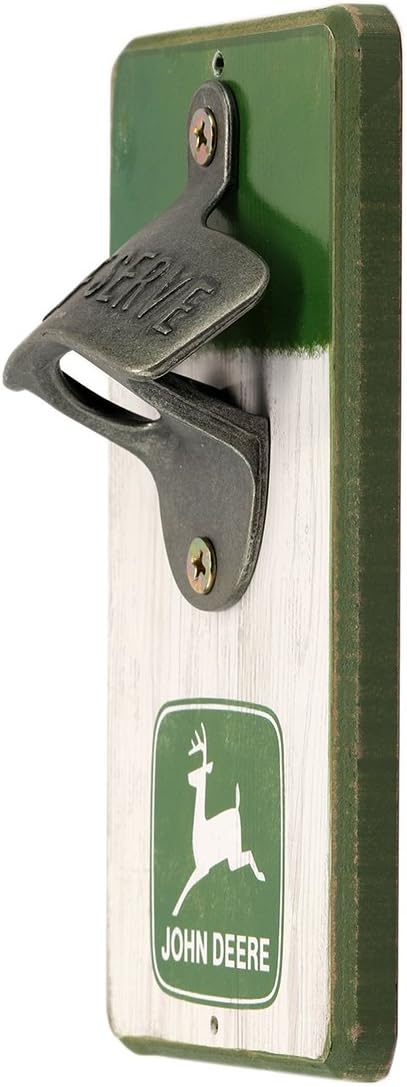 Vintage John Deere Wall Bottle Opener - Wood & Cast Metal Gift