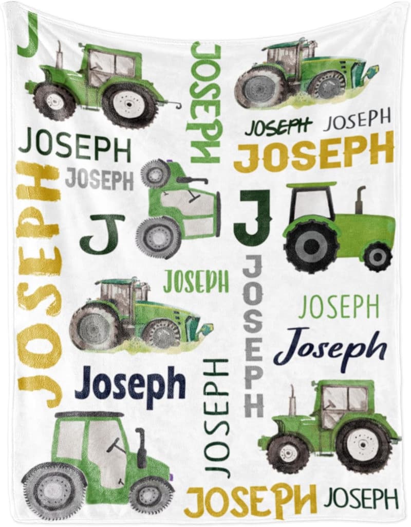 Personalized Tractor Blanket for Baby Boys - Soft Custom Flannel