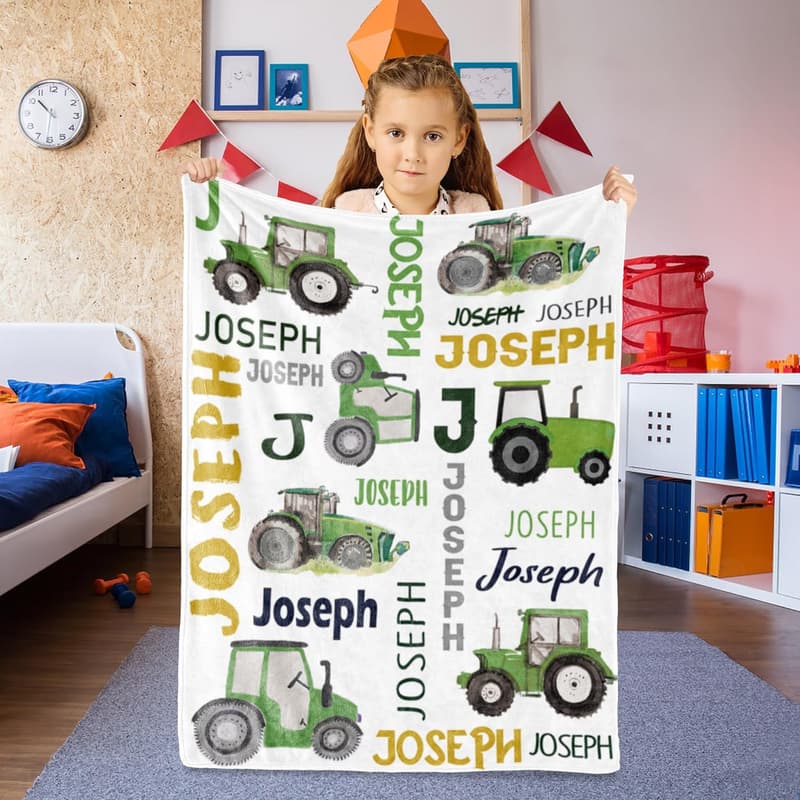 Personalized Tractor Blanket for Baby Boys - Soft Custom Flannel
