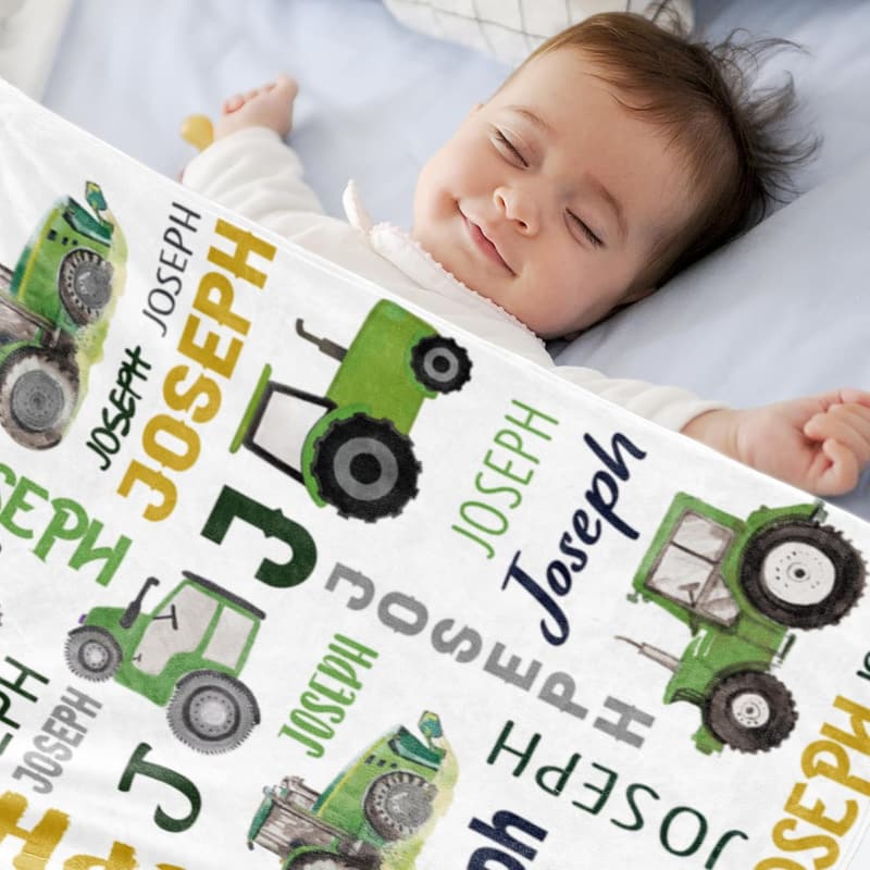 Personalized Tractor Blanket for Baby Boys - Soft Custom Flannel
