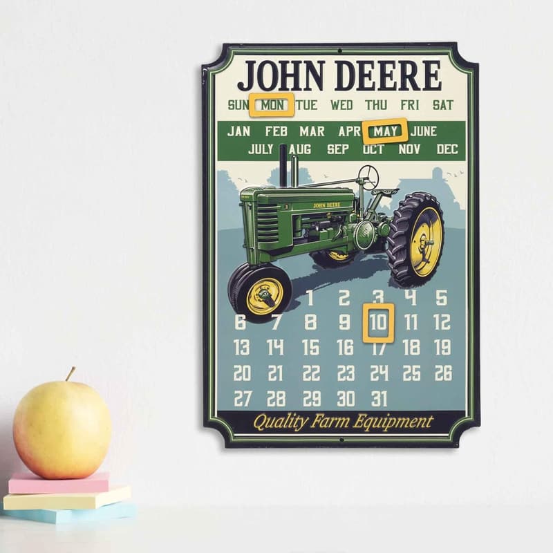 Vintage John Deere Embossed Metal Sign with Magnets