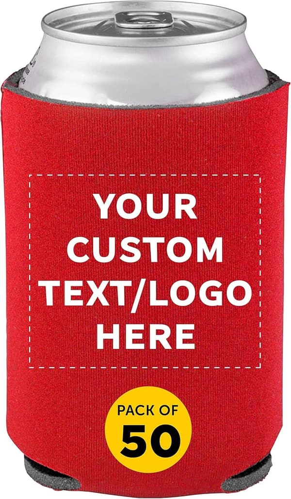 Personalized 4mm Red Collapsible Can Coolers - Set of 50