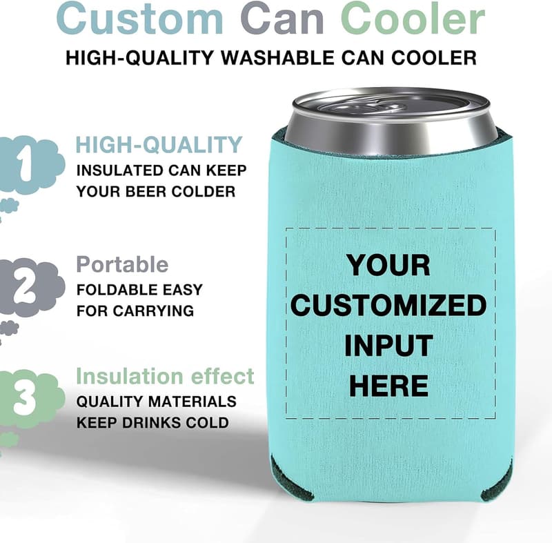 Custom Can Cooler with Photo Logo for Weddings & Picnics