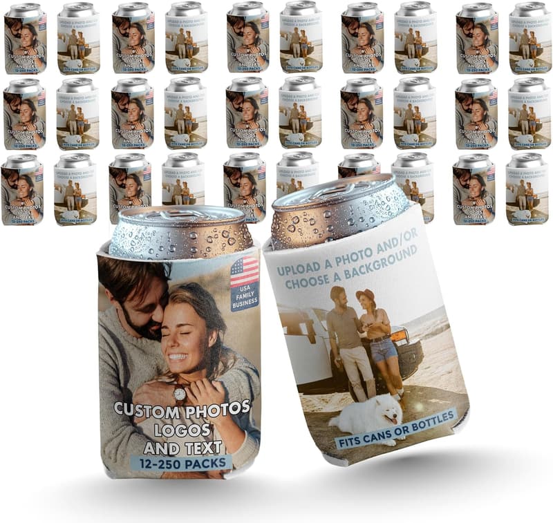 Custom Photo Can Coolers - Set of 2 with Text