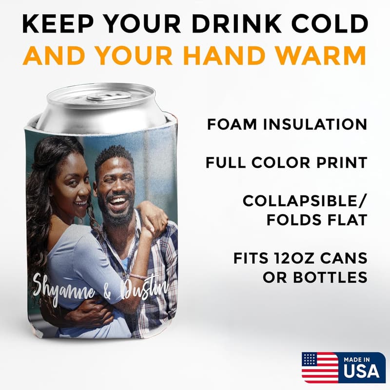 Custom Photo Can Coolers - Set of 2 with Text