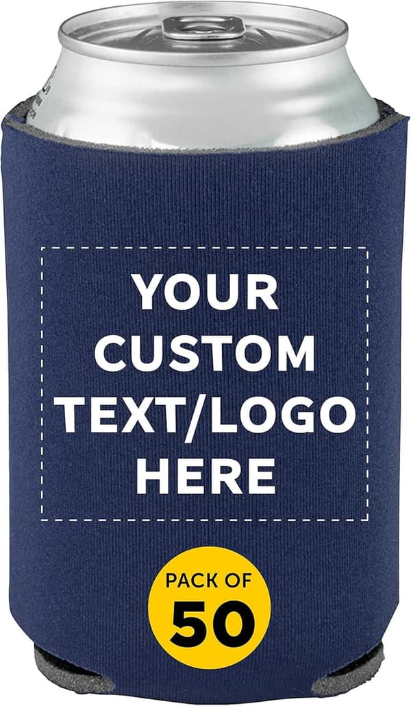 Custom Personalized Navy Blue Beer Can Coolers - Set of 50