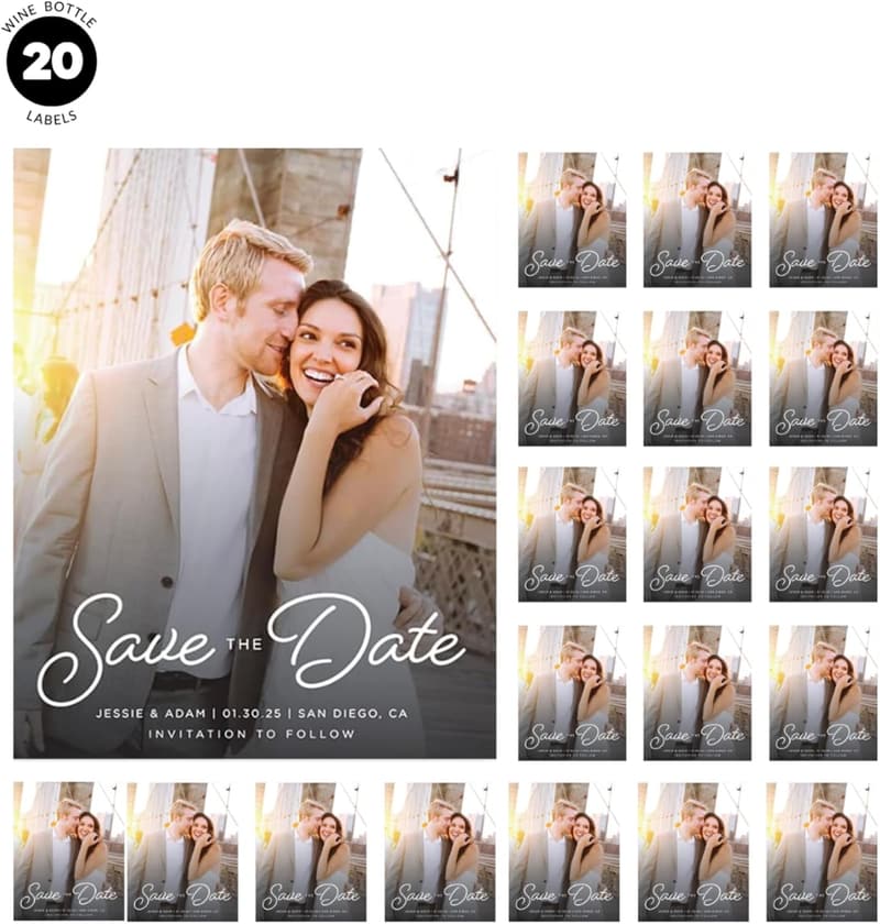 Personalized Photo Wine Bottle Labels - 20-Pack for Weddings/Birthdays