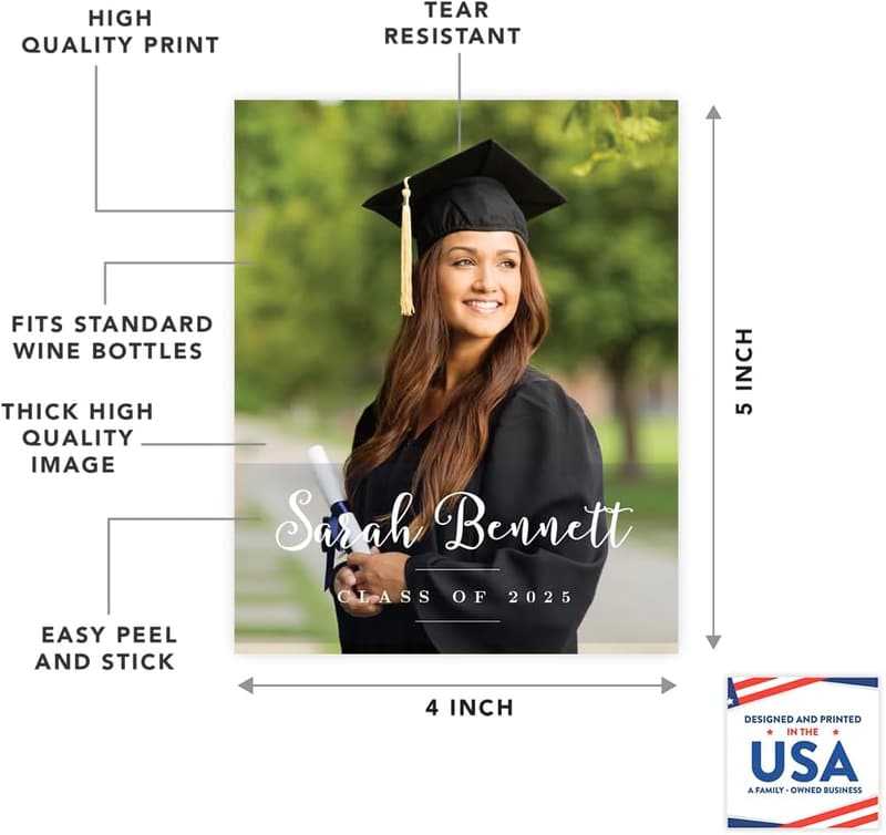 Personalized Graduation Wine Bottle Labels Collection, 20-Pack