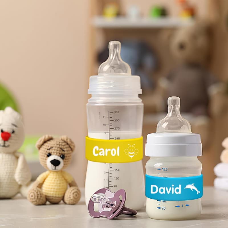 Custom Engraved Silicone Bottle Labels for Kids - 1-15 PCS