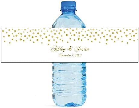 Wedding Anniversary Gold Confetti Water Bottle Labels