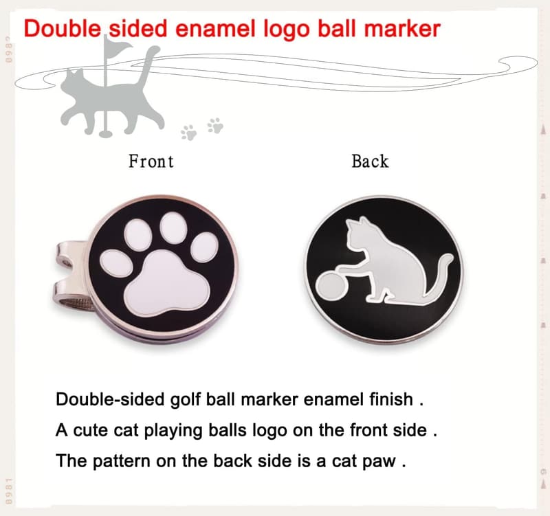 Personalized Cat Logo Golf Ball Markers with Magnetic Hat Clip
