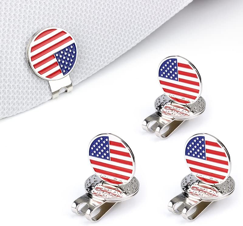 Personalized US Flag Golf Hat Clip & Markers Set for Men