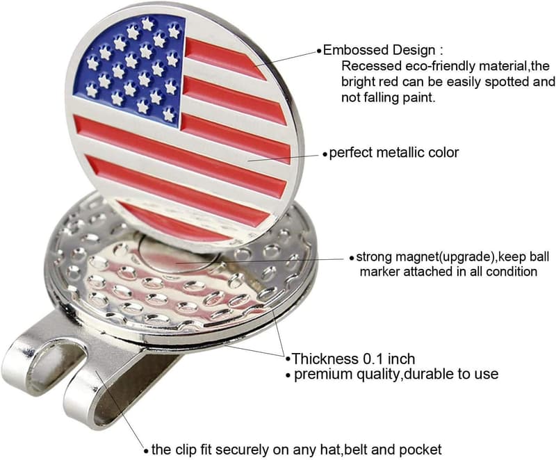 Personalized US Flag Golf Hat Clip & Markers Set for Men
