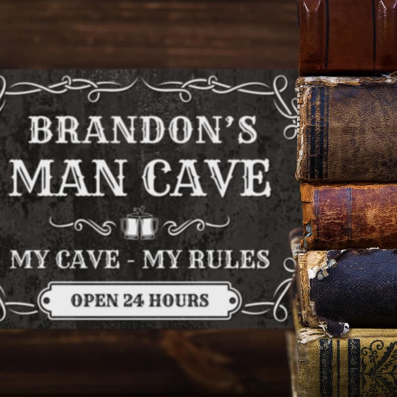 Custom Man Cave Sign, Black Aluminum - Father's Day Gift