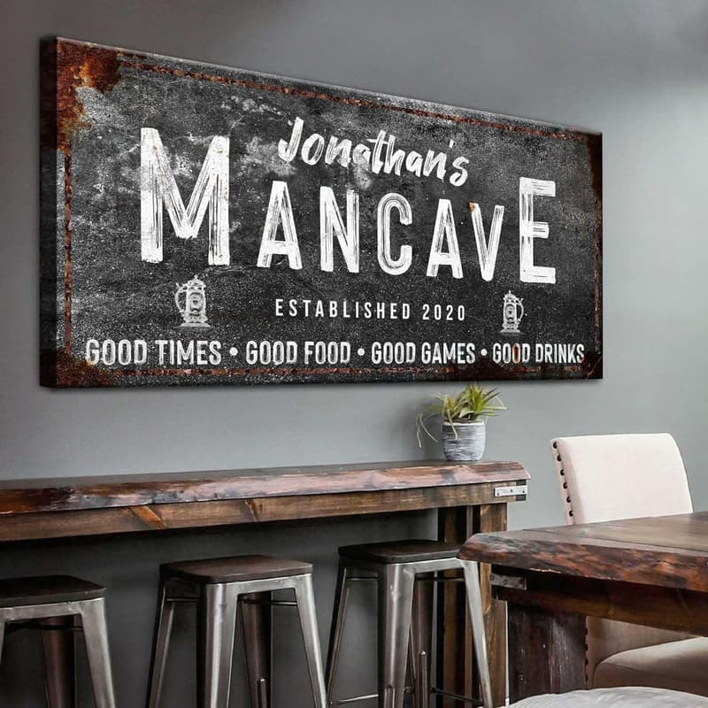 Personalized Man Cave Wall Art - Rustic Custom Decor 20x10in