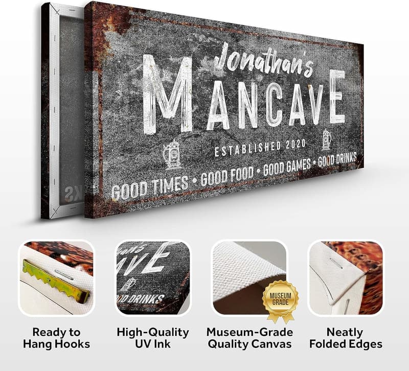 Personalized Man Cave Wall Art - Rustic Custom Decor 20x10in