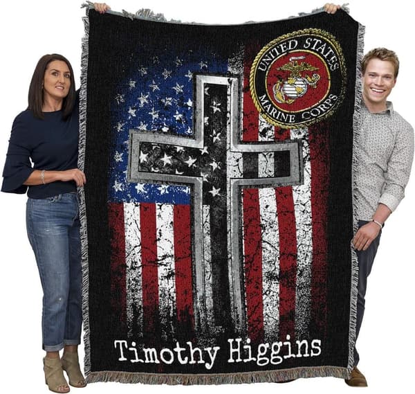 Personalized US Marine Corps Faithful Flag Blanket - 72x54 Cotton Tapestry
