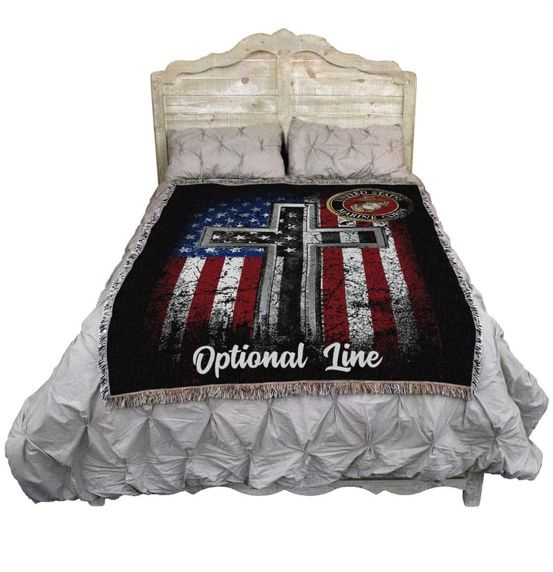 Personalized US Marine Corps Faithful Flag Blanket - 72x54 Cotton Tapestry