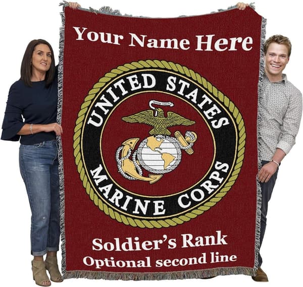 Personalized US Marine Corps Cotton Throw Blanket - 72x54