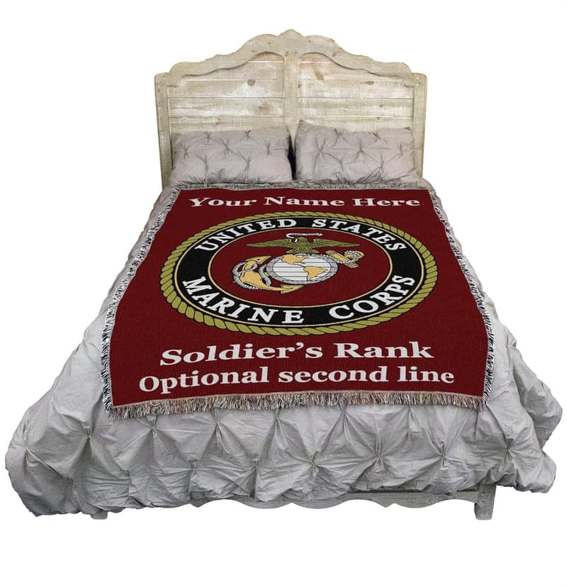 Personalized US Marine Corps Cotton Throw Blanket - 72x54
