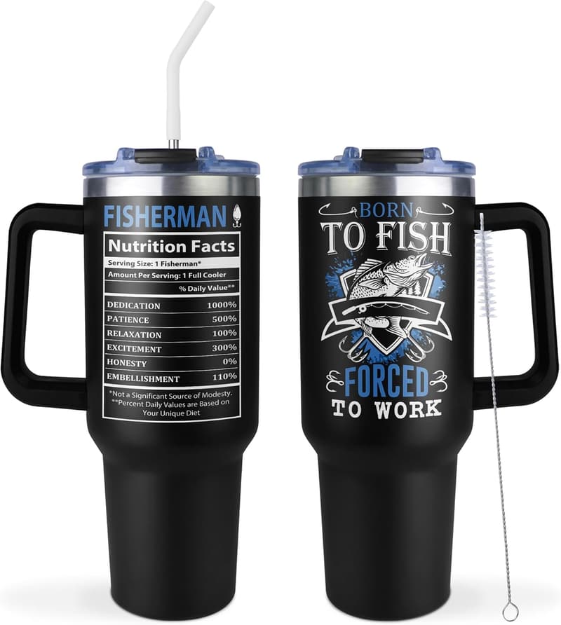 Funny Fishing Tumbler - 40oz with Handle & Straw for Fishermen