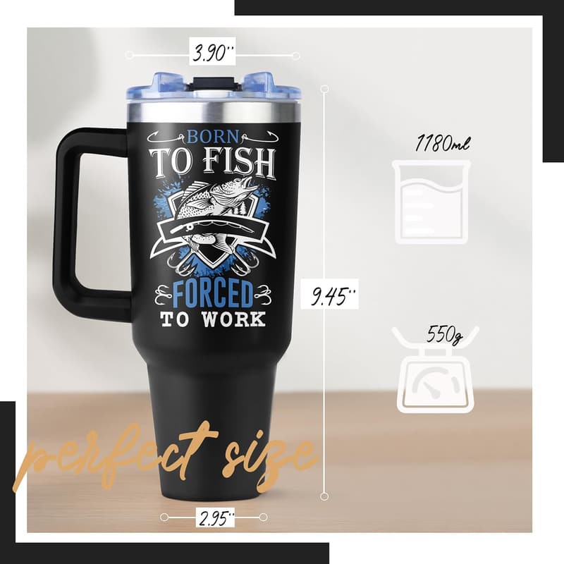 Funny Fishing Tumbler - 40oz with Handle & Straw for Fishermen