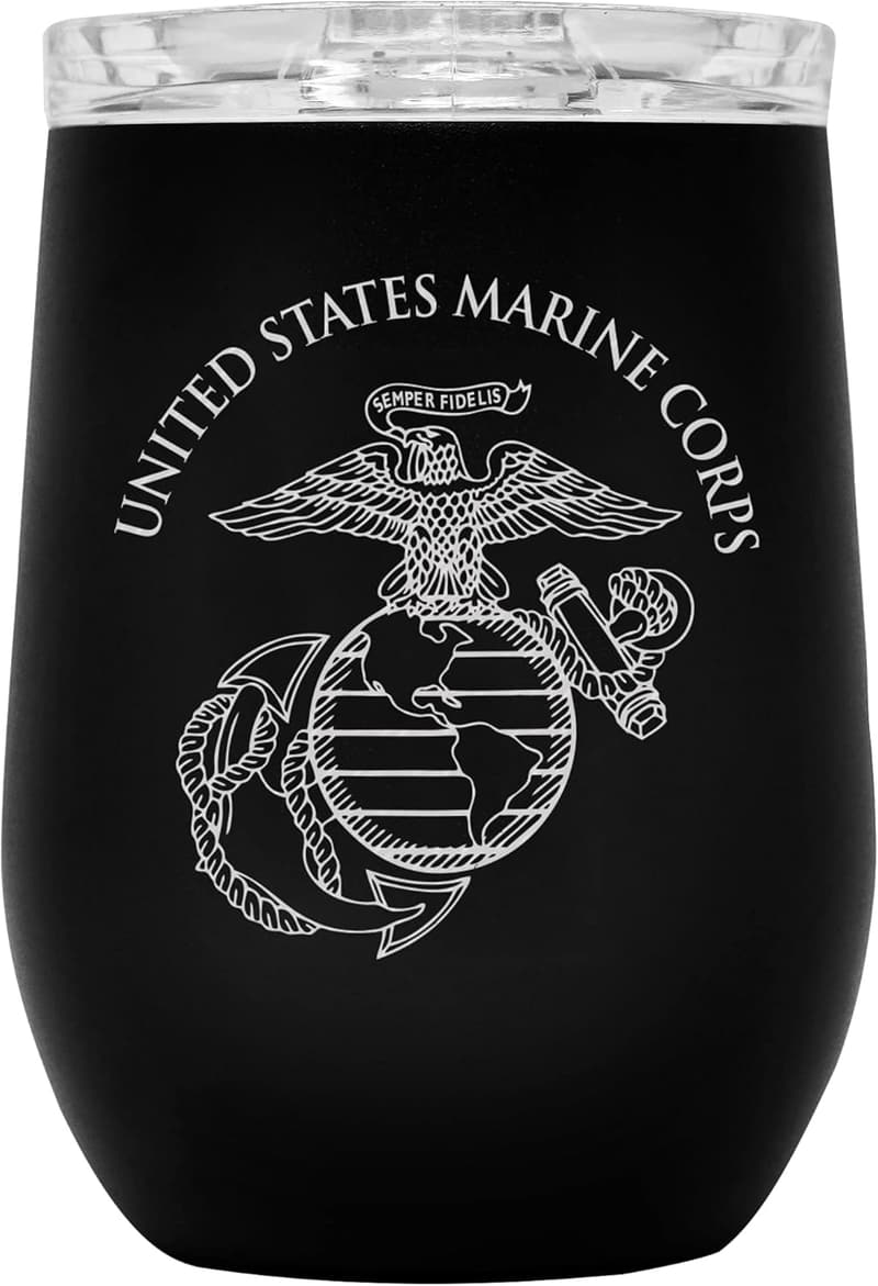 USMC Steel Stemless Wine Tumbler – 12 oz Vacuum Insulated