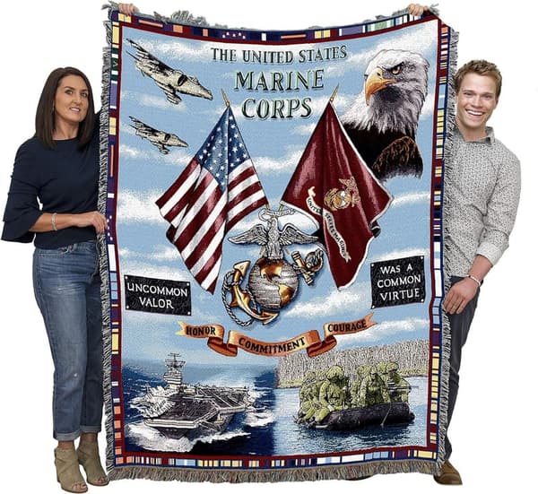 US Marine Corps Land Sea Air Blanket - Woven Cotton Throw (72x54)
