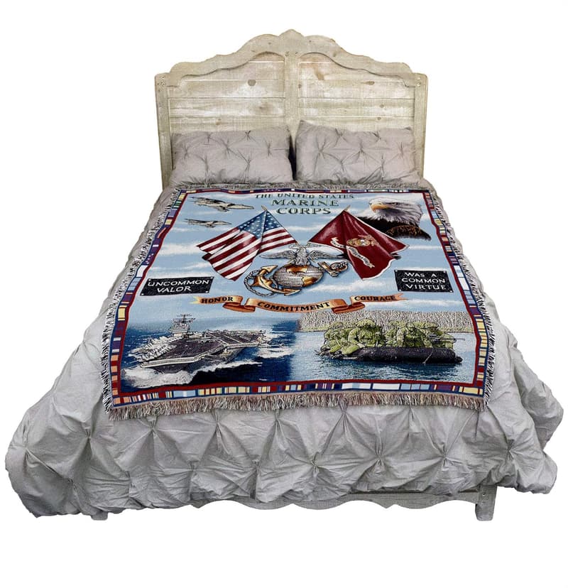 US Marine Corps Land Sea Air Blanket - Woven Cotton Throw (72x54)