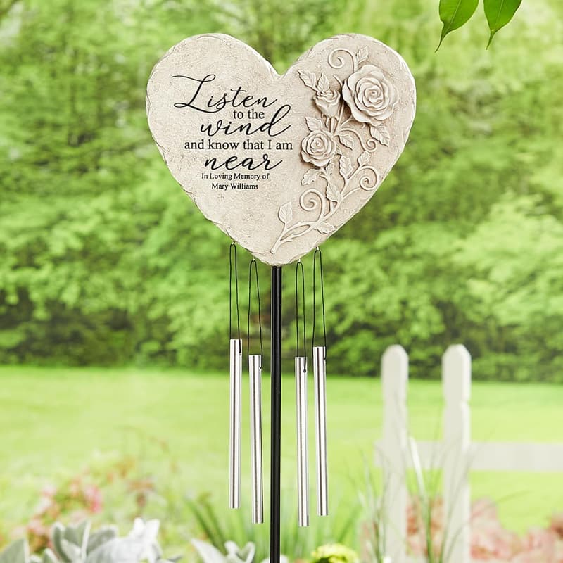 Personalized Sympathy Wind Chime - Engraved Heart Memorial
