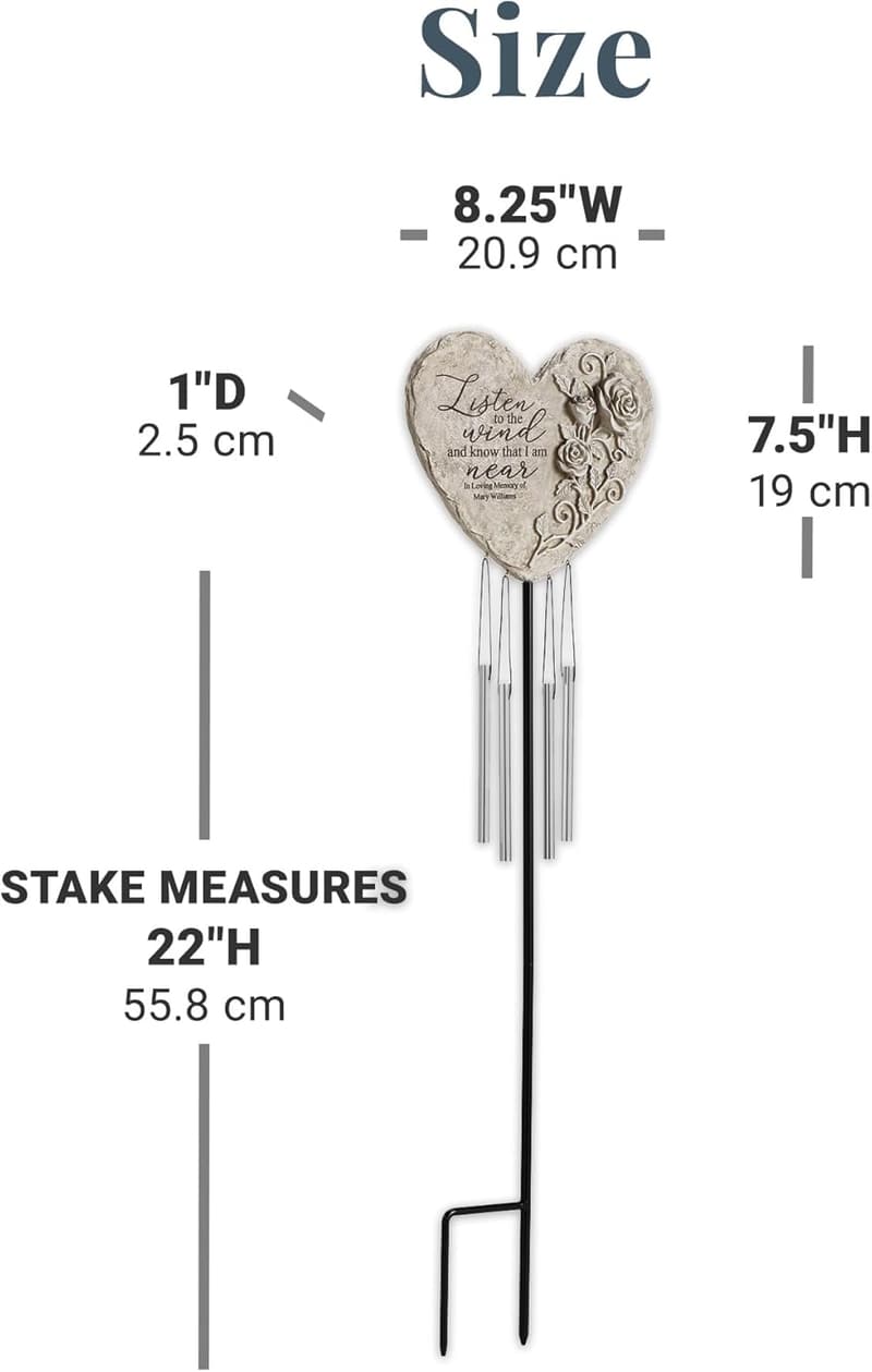 Personalized Sympathy Wind Chime - Engraved Heart Memorial