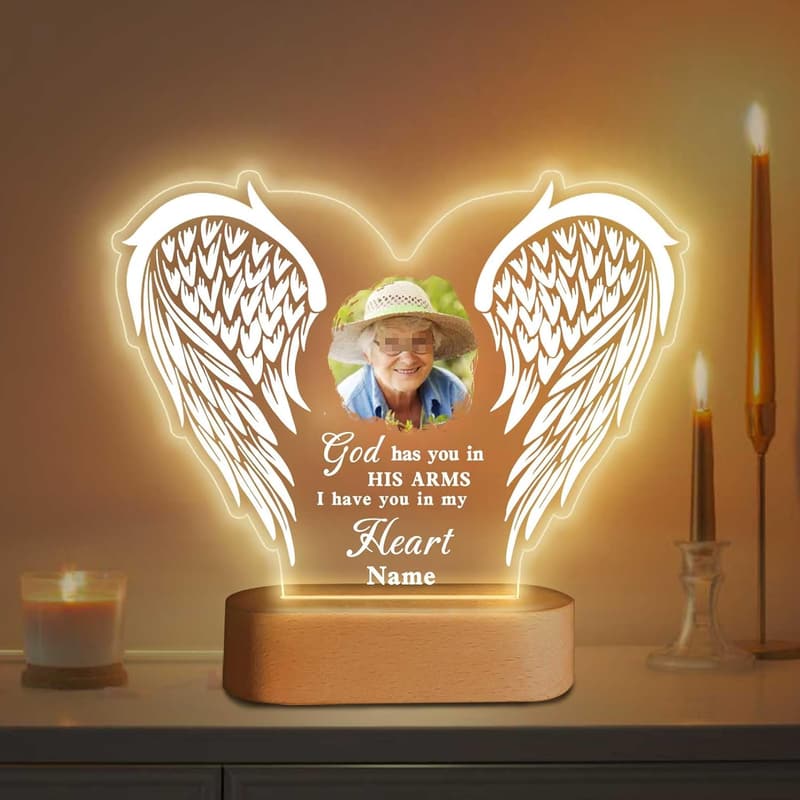 Sympathy Memorial Night Light with Personalized Acrylic Plaque