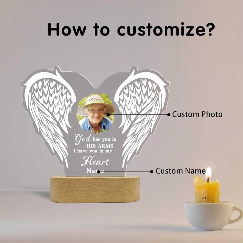 Sympathy Memorial Night Light with Personalized Acrylic Plaque