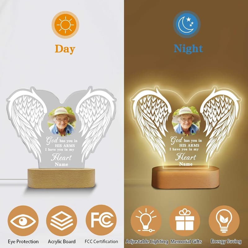 Sympathy Memorial Night Light with Personalized Acrylic Plaque