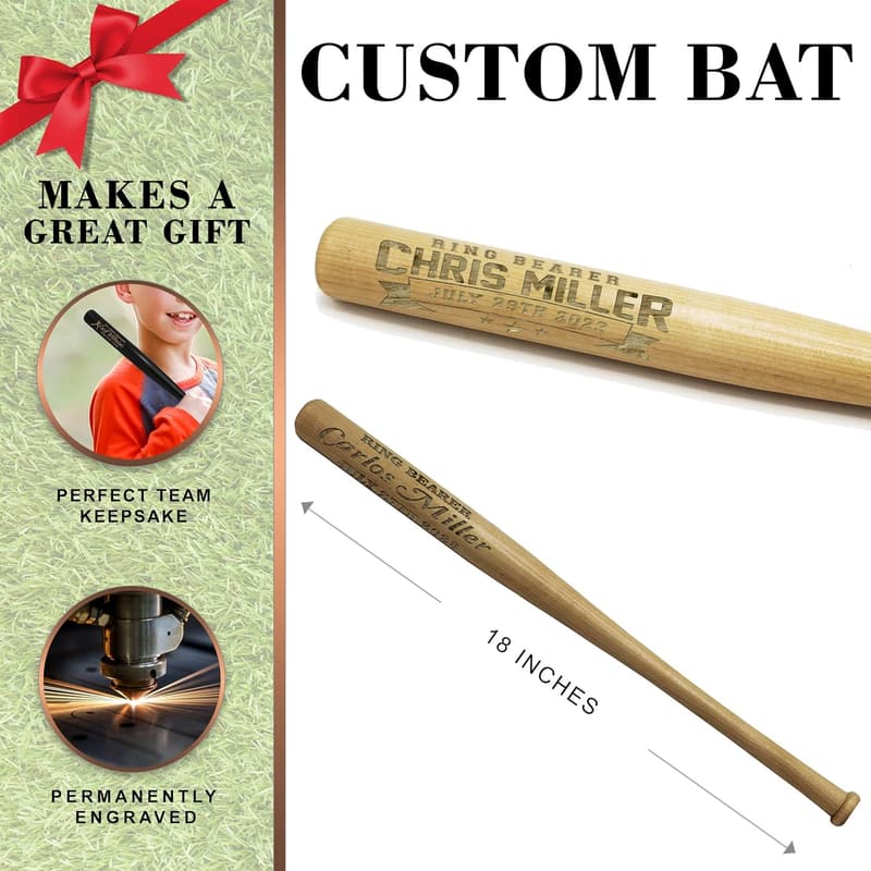 Engraved Mini 18'' Wood Baseball Bat - Custom Groomsmen Gift