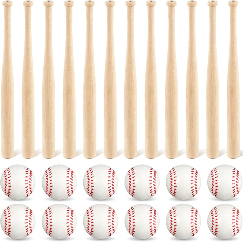 Mini Baseball Bats & Foam Balls - 24 Pcs Sports Party Favors