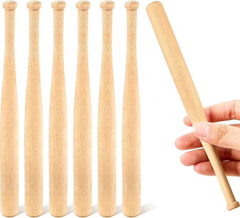 Unfinished Mini Baseball Bat Set for DIY Crafts - 6 Pcs