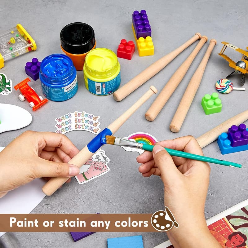 Unfinished Mini Baseball Bat Set for DIY Crafts - 6 Pcs
