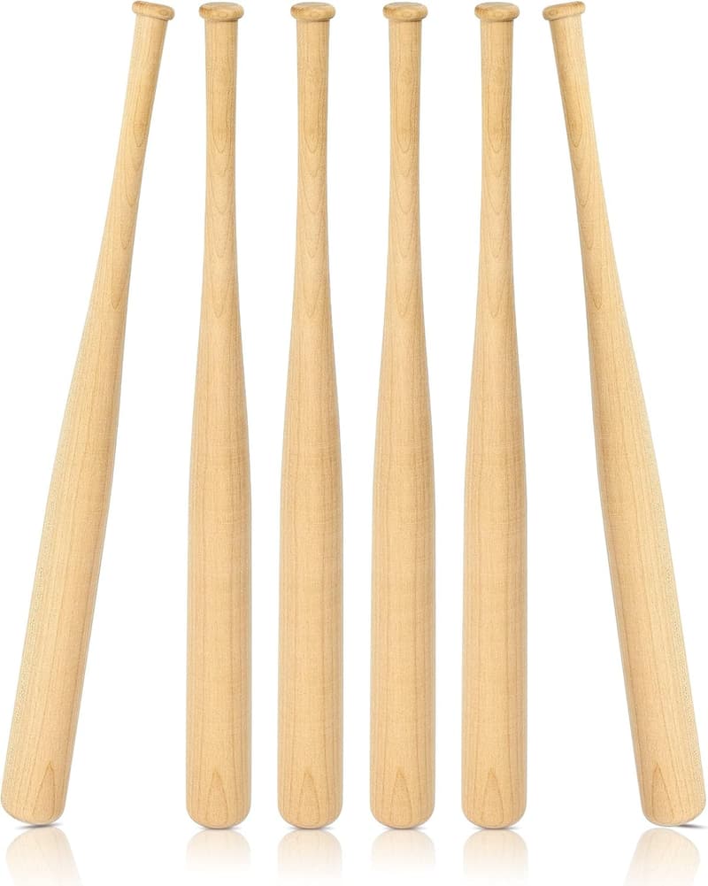 Mini Unfinished Wooden Baseball Bats for DIY Crafts - 6 Pcs