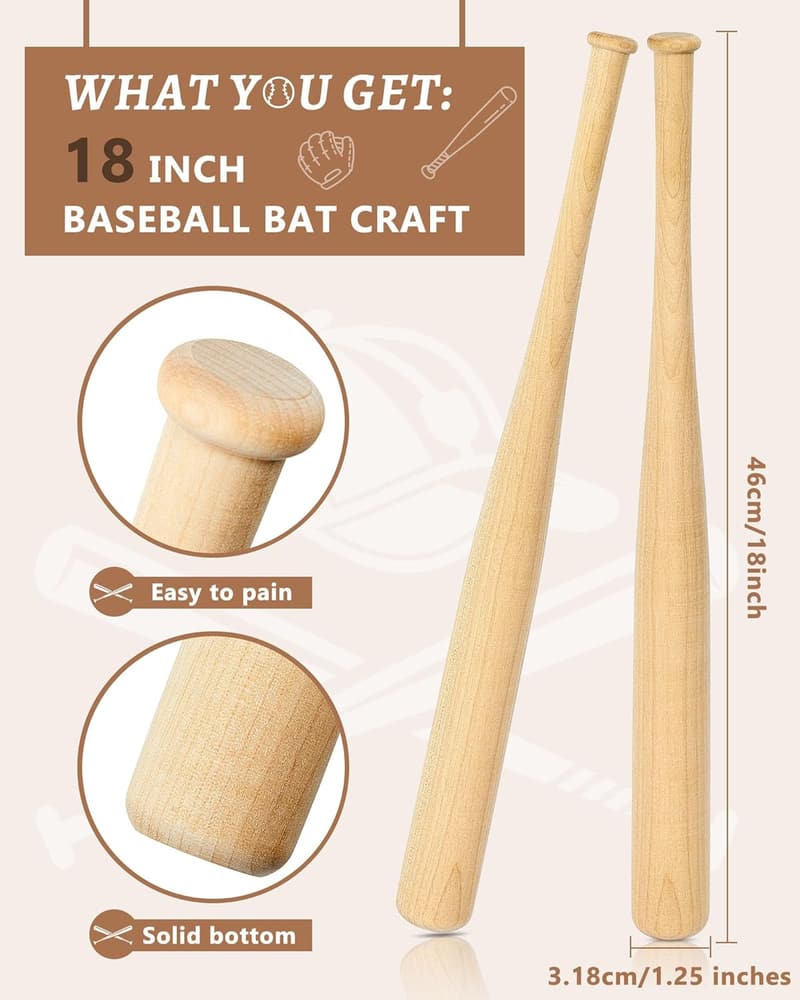 Mini Unfinished Wooden Baseball Bats for DIY Crafts - 6 Pcs