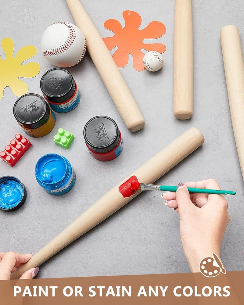 Mini Unfinished Wooden Baseball Bats for DIY Crafts - 6 Pcs