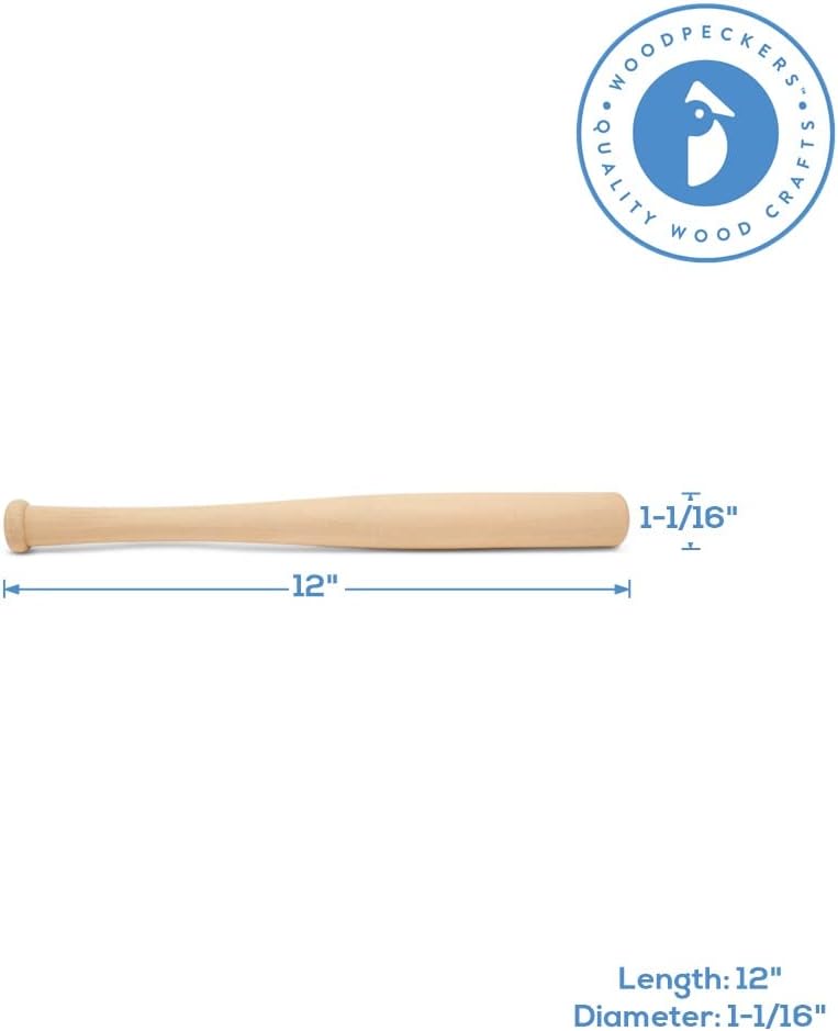 Mini Unfinished Wooden Baseball Bats - 12 Inch, Pack of 10