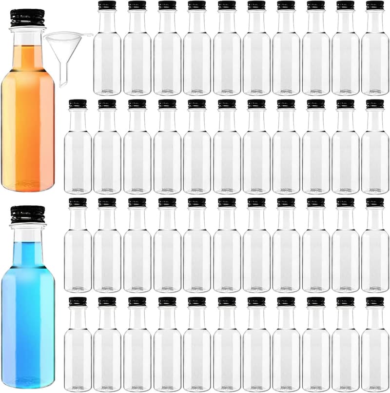 Party Mini Liquor Bottles - 50 Pack, 1.7oz Reusable Plastic