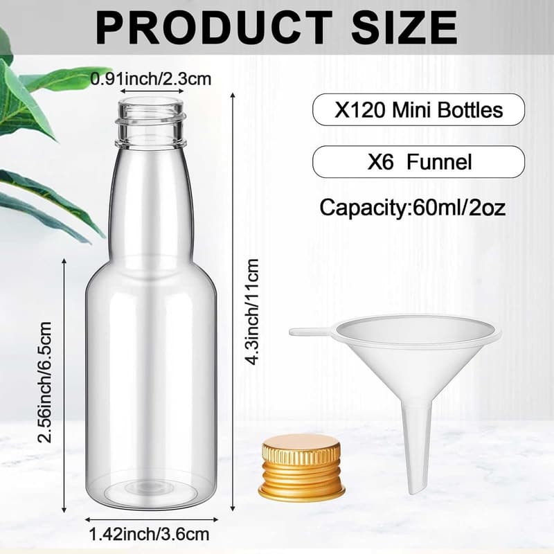 Miniature Gold Liquor Bottles (2 oz, 120 Pack) for Parties & Weddings