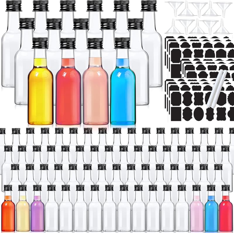 120-Pack Miniature Plastic Liquor Bottles for Parties and Weddings