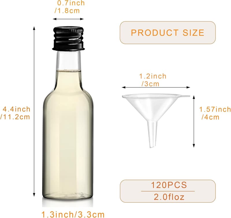 120-Pack Miniature Plastic Liquor Bottles for Parties and Weddings