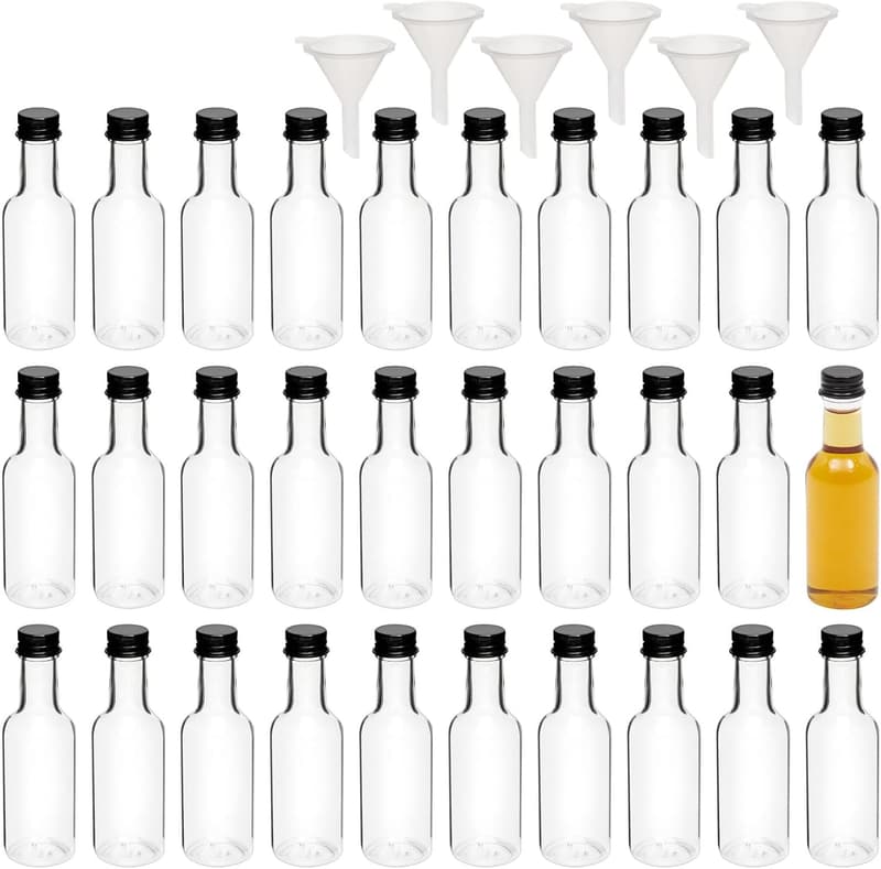 30 Pack Mini 50ml Liquor Bottles with Caps for Parties