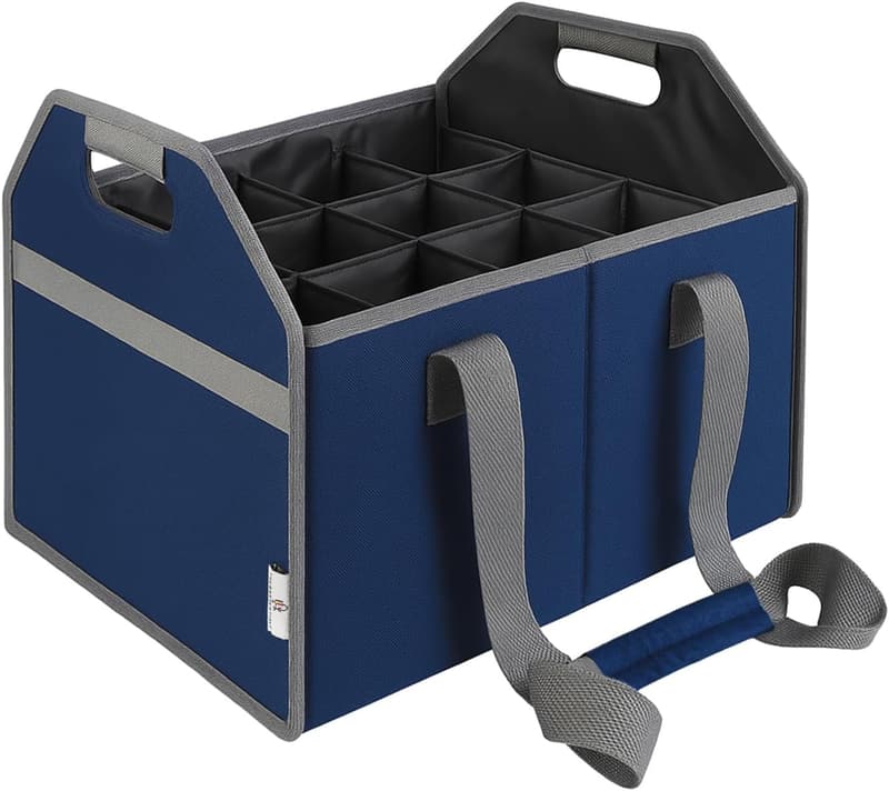Collapsible 12-Bottle Wine Carrier Bag with Strap - Navy Blue