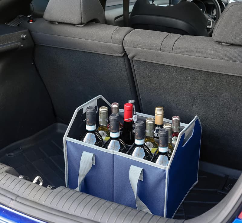 Collapsible 12-Bottle Wine Carrier Bag with Strap - Navy Blue