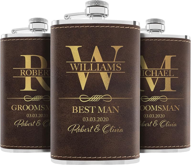 Personalized Leatherette Flasks - Groomsmen Proposal Set